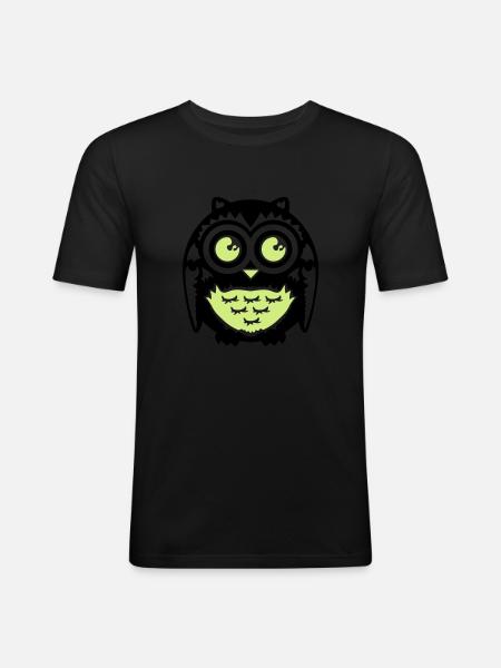 owl - Männer Slim Fit T-Shirt - Schwarz