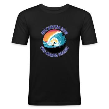 Seuls les surfeurs connaissent ce sentiment incroyable - T-shirt près du corps Homme - noir - Devant - Nik (191cm)