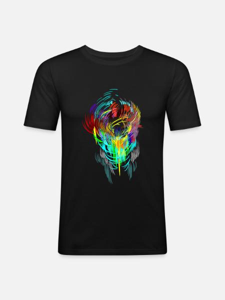 Neon - masque de science-fiction psychédélique techno tête de gamer - T-shirt près du corps Homme - noir
