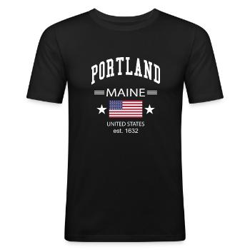 Portland - Männer Slim Fit T-Shirt - Schwarz - Vorne - Nik (191cm)