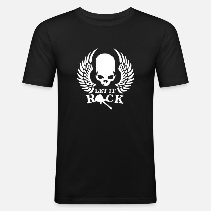 rock__roll_wing_skull_112013_e_1c - Männer Slim Fit T-Shirt - Schwarz