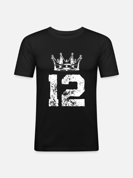 12 Zahl Krone - Männer Slim Fit T-Shirt - Schwarz