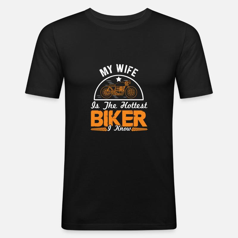 motorrad ehefrau spruch - Männer Slim Fit T-Shirt - Schwarz