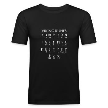 Viking Runes Wikinger Runen Schriftart - Männer Slim Fit T-Shirt - Schwarz - Vorne - Nik (191cm)