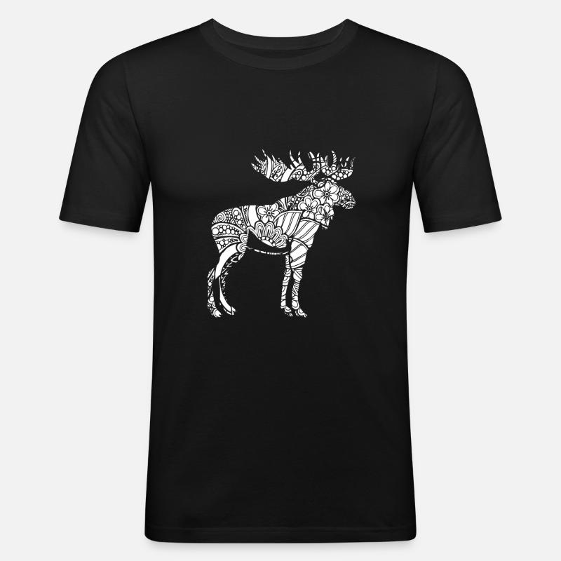 Elch Elch Blumenmuster - Männer Slim Fit T-Shirt - Schwarz