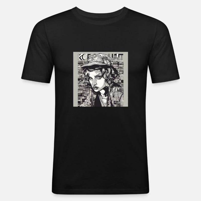 Frau, Pop Art, Comic - Männer Slim Fit T-Shirt - Schwarz