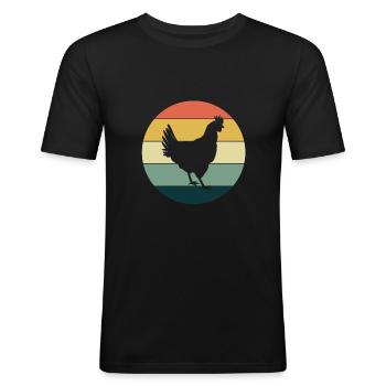 Retro Chicken - Männer Slim Fit T-Shirt - Schwarz - Vorne - Nik (191cm)