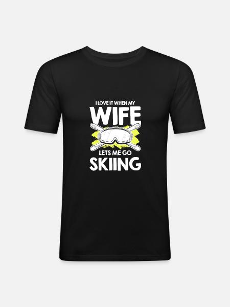 wife ski skiing - Men's Slim Fit T-Shirt - black