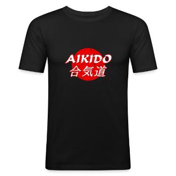 Aikido - Männer Slim Fit T-Shirt - Schwarz - Vorne - Nik (191cm)