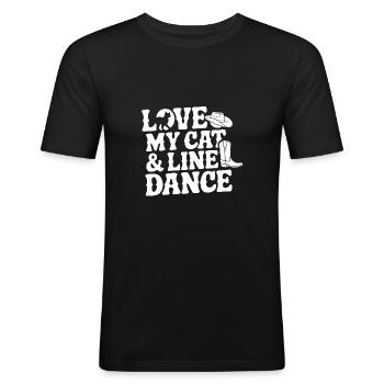 Ich liebe meine Katze und Line Dance - Männer Slim Fit T-Shirt - Schwarz - Vorne - Nik (191cm)