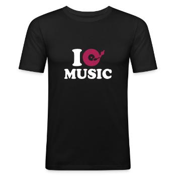 I love music - Men's Slim Fit T-Shirt - black - Front - Nik (191cm)