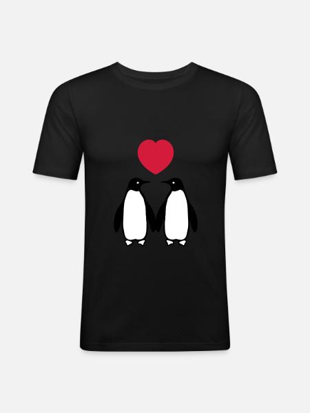 Verliebte Pinguine - Männer Slim Fit T-Shirt - Schwarz