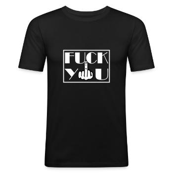 Fuck You Fuck You Middelvinger - Mannen slim fit T-shirt - zwart - Voor - Nik (191cm)