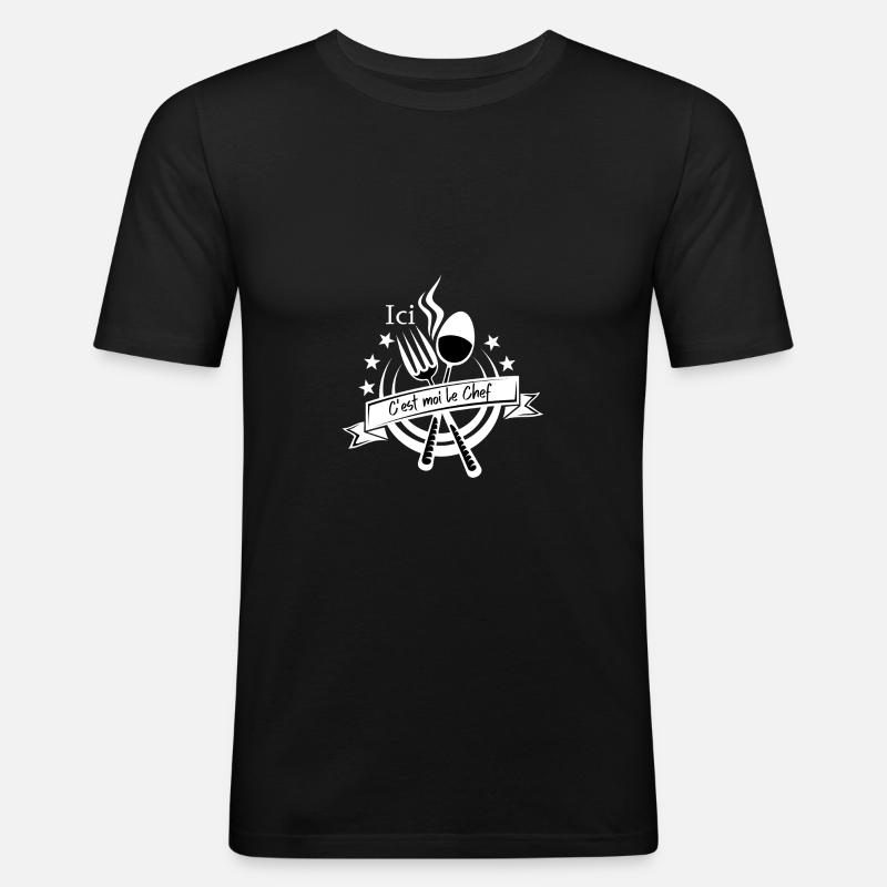 Hier bin ich der Koch - Männer Slim Fit T-Shirt - Schwarz