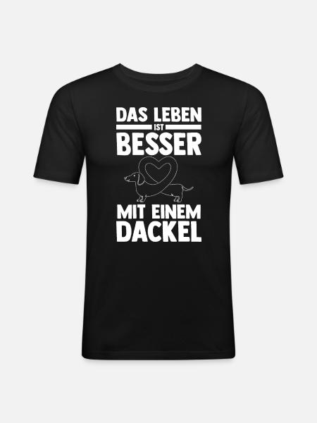 Hund Dackel - Männer Slim Fit T-Shirt - Schwarz