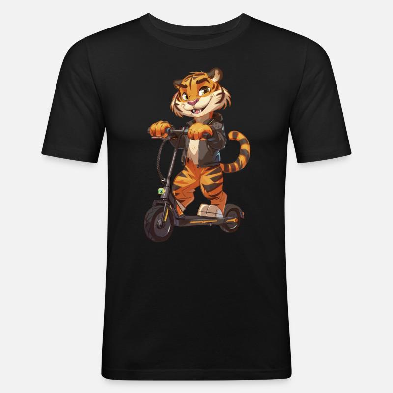 Tiger Roller - Männer Slim Fit T-Shirt - Schwarz