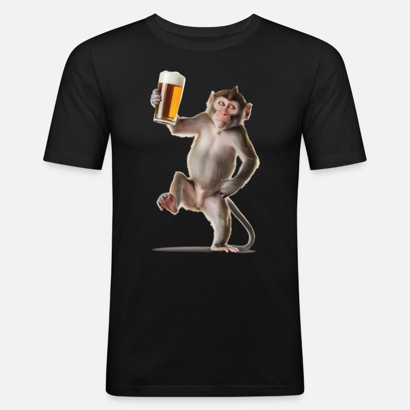 Affe Bier - Männer Slim Fit T-Shirt - Schwarz