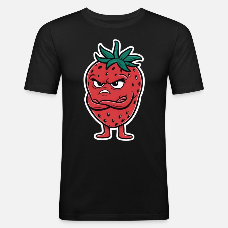 Erdbeere - Männer Slim Fit T-Shirt - Schwarz