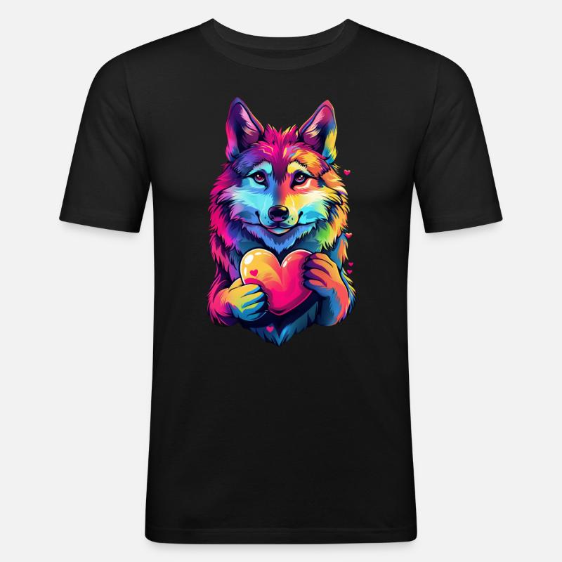 Wolf - Männer Slim Fit T-Shirt - Schwarz