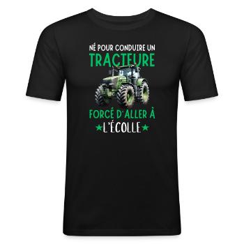 Tracteur Enfant Garçons Fermier Agriculteur - T-shirt près du corps Homme - noir - Devant - Nik (191cm)