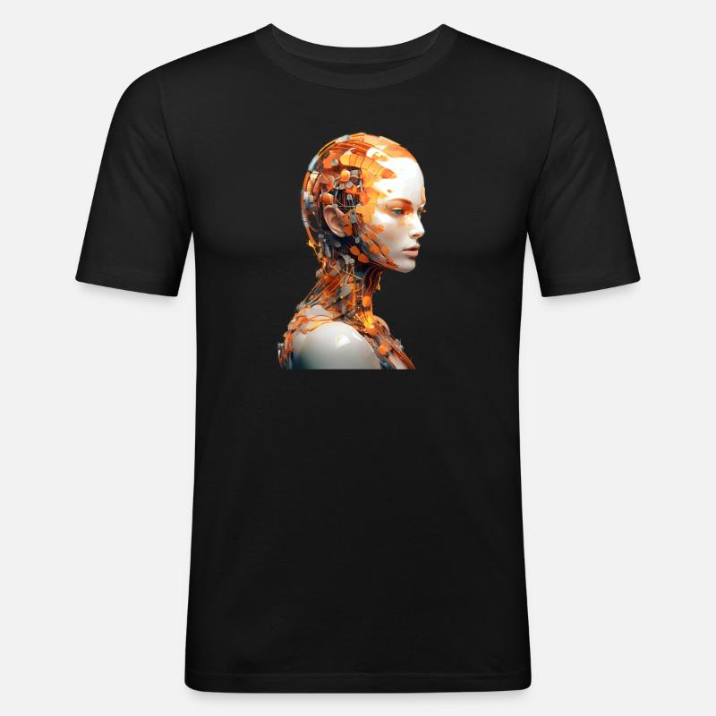Portrait eines weiblichen Androiden - Männer Slim Fit T-Shirt - Schwarz