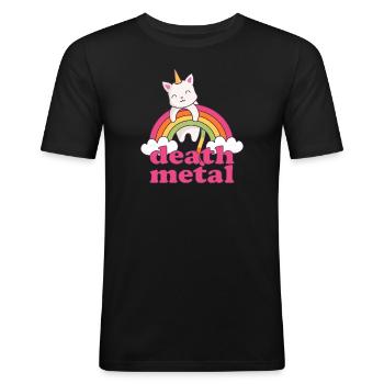 Lustig Death Metal Einhorn Katze Regenbogen Metal - Männer Slim Fit T-Shirt - Schwarz - Vorne - Nik (191cm)
