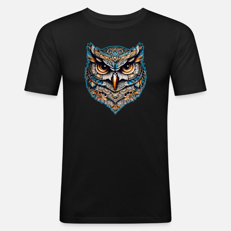 Coole Steampunk Eule - Männer Slim Fit T-Shirt - Schwarz