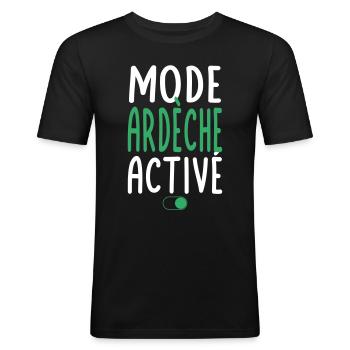Mode Ardèche Activé - Idée Cadeau - T-shirt près du corps Homme - noir - Devant - Nik (191cm)