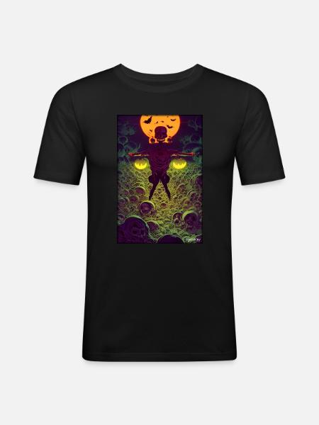 Skeleton Skull Scarecrow Pumpkin Rose - Men's Slim Fit T-Shirt - black