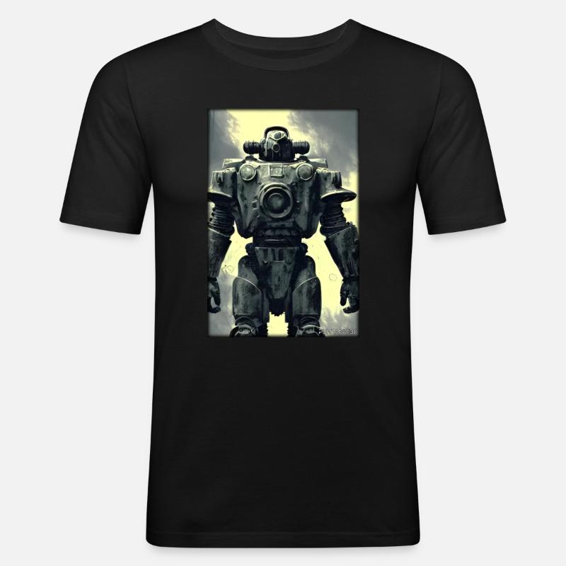 Kampfbot Roboter Supersoldat Maschine Krieger - Männer Slim Fit T-Shirt - Schwarz