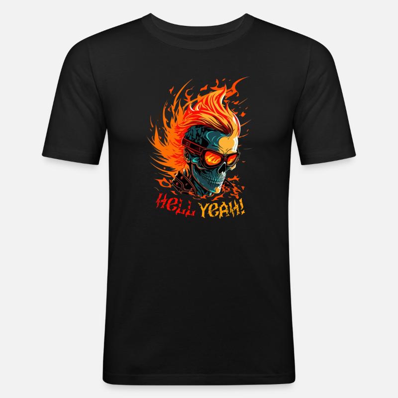 Flaming Skull with Hell Yeah - Men's Slim Fit T-Shirt - black