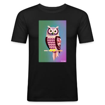 Eule Wütend Polygon Waldtier Wildnis Vogel Nacht - Männer Slim Fit T-Shirt - Schwarz - Vorne - Nik (191cm)