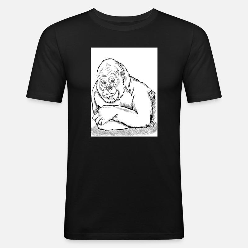 Nachdenklicher Gorilla - Männer Slim Fit T-Shirt - Schwarz
