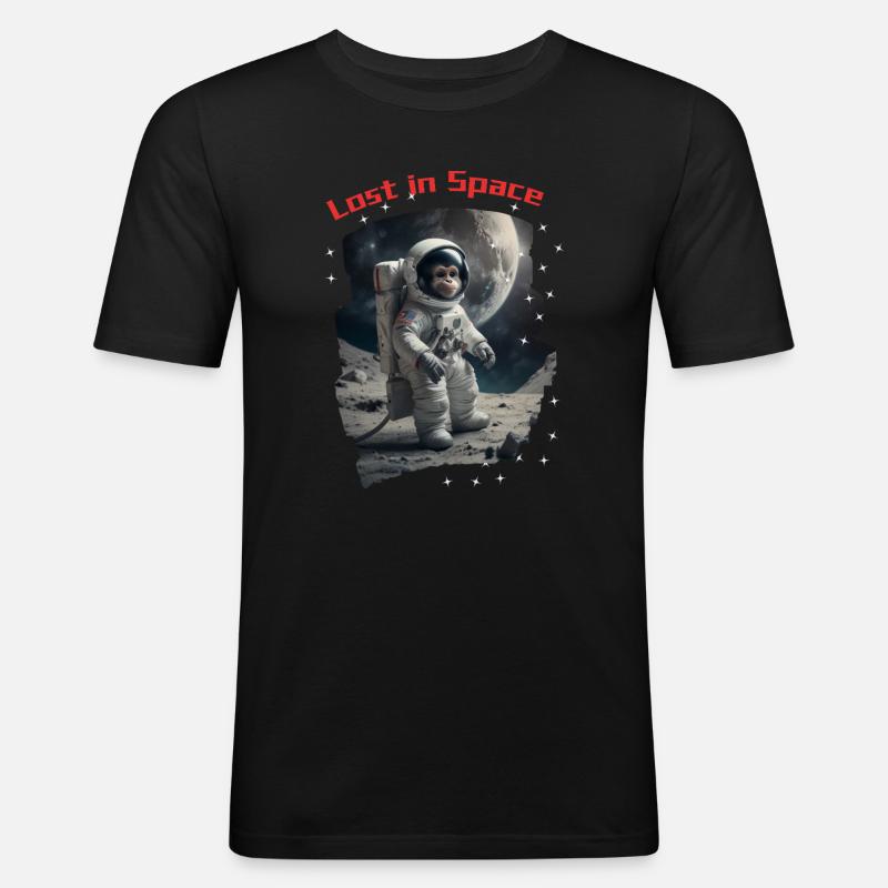 Lost in Space - Affe als Astronaut - Männer Slim Fit T-Shirt - Schwarz