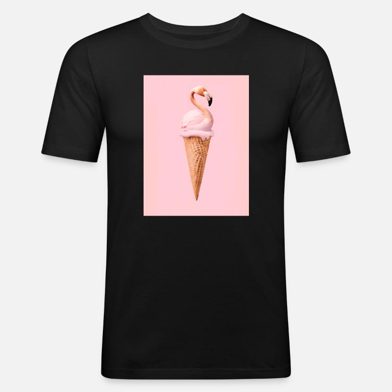 Flamingo-Eis mit Waffeltüte - Männer Slim Fit T-Shirt - Schwarz