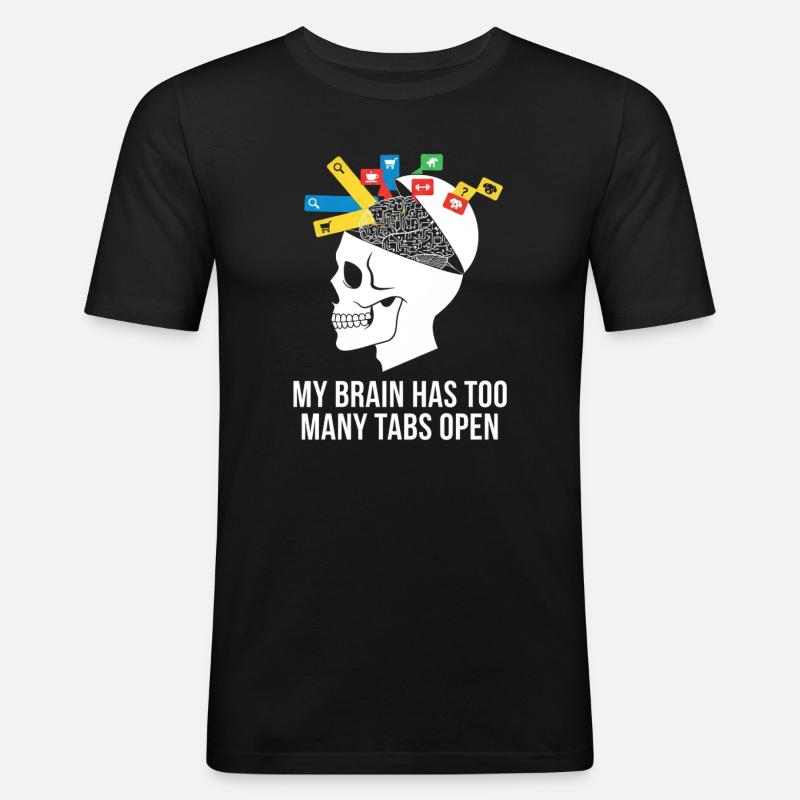 Tabs Open Skull Brain Meme - Men's Slim Fit T-Shirt - black