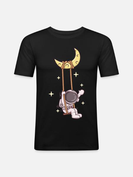 Astronaut Swing on Crescent Moon - Men's Slim Fit T-Shirt - black