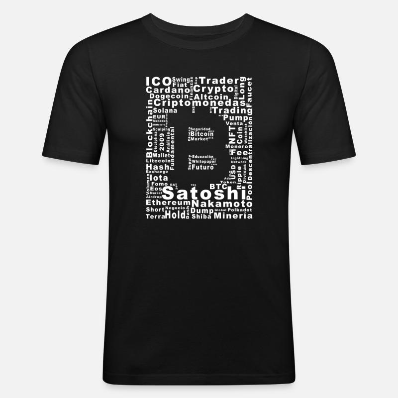 Kolaż kryptowalutowy Satoshi Nakamoto - Obcisła koszulka męska - czarny