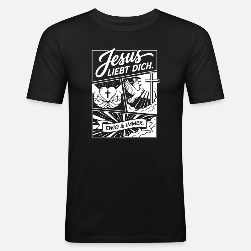 Jesus liebt dich Collage - Männer Slim Fit T-Shirt - Schwarz