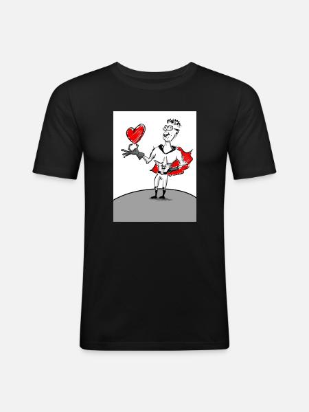 Herzheld: Superheld mit Herz - Männer Slim Fit T-Shirt - Schwarz