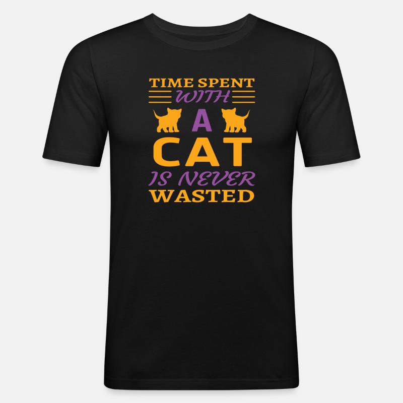Spent time with cat - Männer Slim Fit T-Shirt - Schwarz