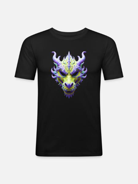 Aurora Green Dragon Mask - Men's Slim Fit T-Shirt - black