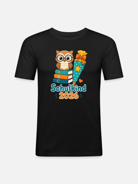Schulkind Eule 2026 Lernfreude - Männer Slim Fit T-Shirt - Schwarz