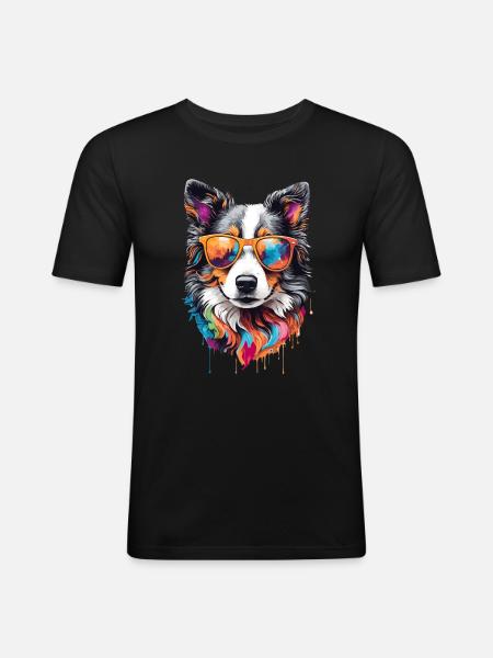 Border Collie Dog Cute Cool Occhiali da sole colorati - Maglietta aderente da uomo - nero