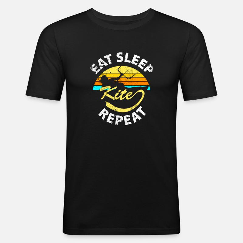 Eat sleep kite repeat - Männer Slim Fit T-Shirt - Schwarz