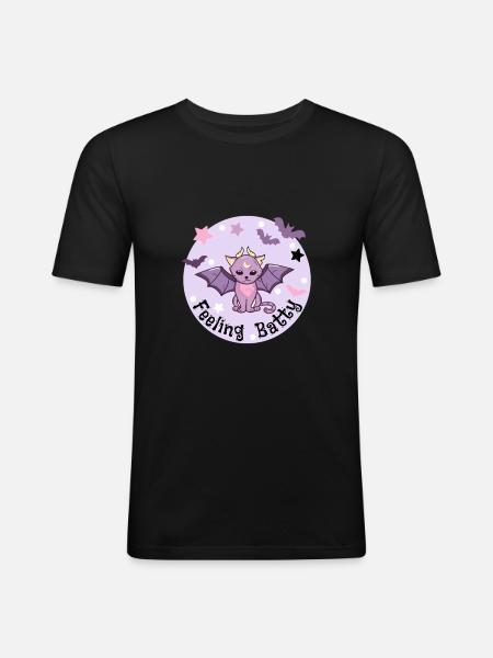 Feeling Batty. Pastel Vampire Cat. - Men's Slim Fit T-Shirt - black