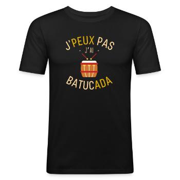 J'peux pas j ai batucada - T-shirt près du corps Homme - noir - Devant - Nik (191cm)