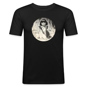 Girl with gun in the dark forest - Men's Slim Fit T-Shirt - black - Front - Nik (191cm)