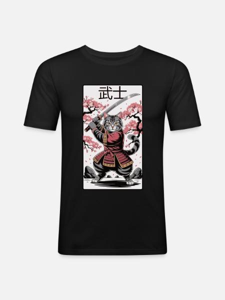 Kriegerkatze – Anime Power - Männer Slim Fit T-Shirt - Schwarz