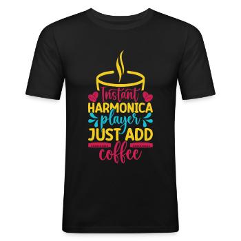 Funny Harmonica Player Instant Just Coffee - Männer Slim Fit T-Shirt - Schwarz - Vorne - Nik (191cm)